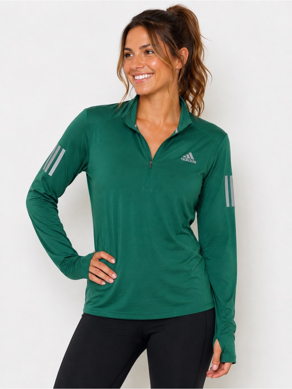 Adidas Women’s
 Men’s GreenRunning Climalite 1/4 zip pullover Thumbholes Medium